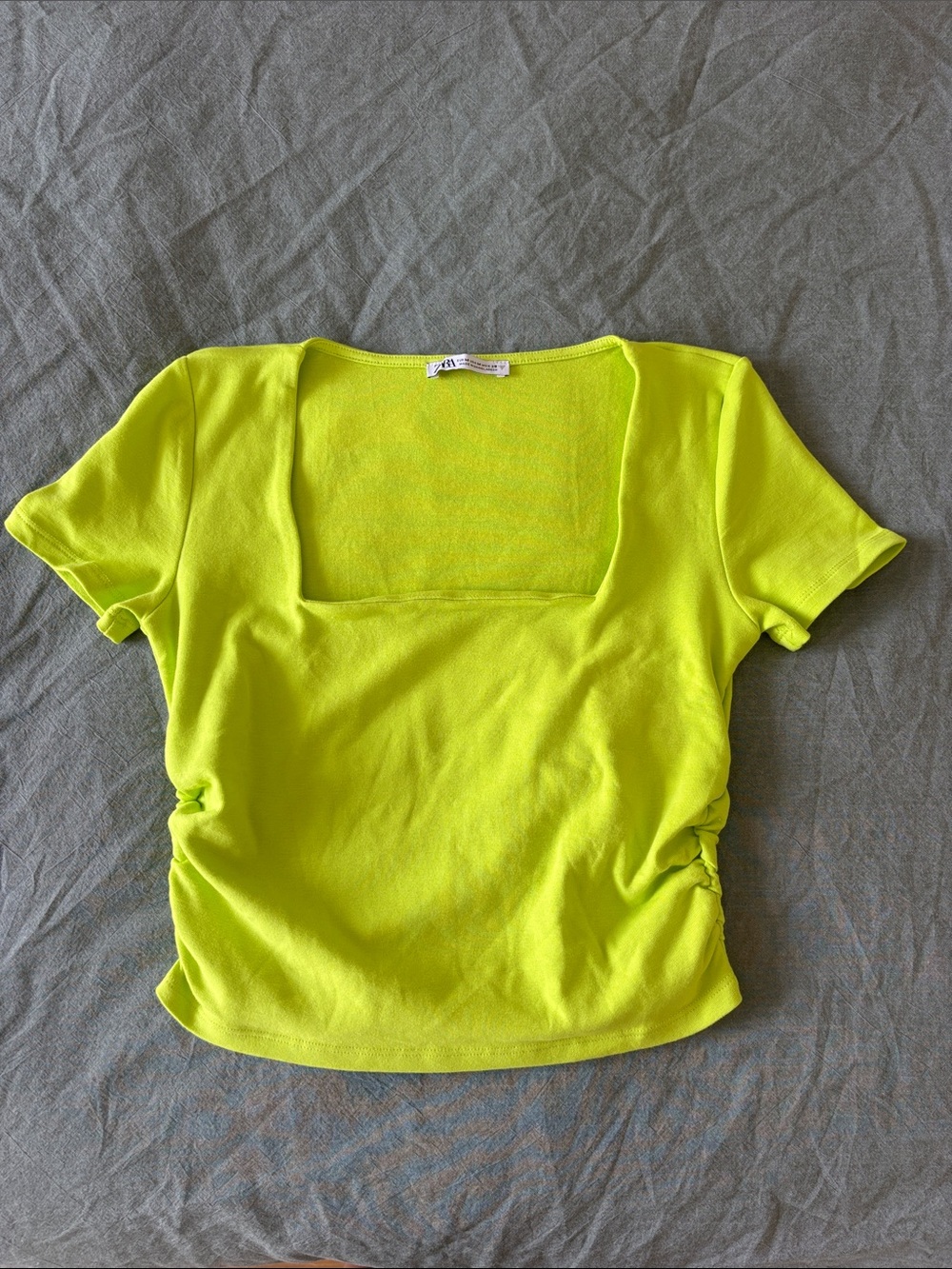Zara Neon Yellow Square Neck Short Sleeve Crop Top